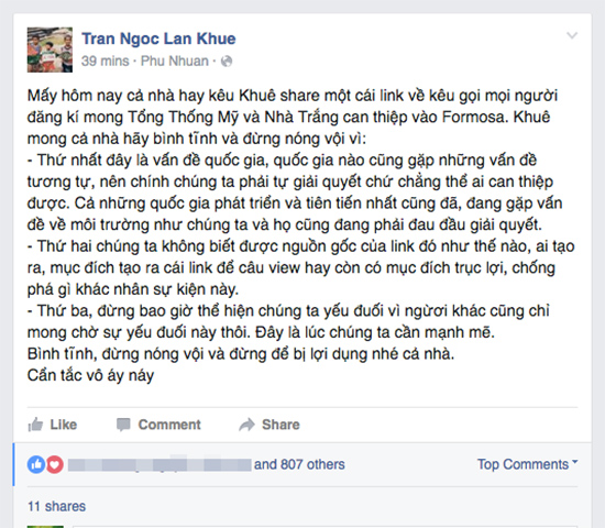 Lan Khuê kêu gọi cộng đồng hãy tỉnh táo với vấn đề ‘nhờ giúp đỡ’