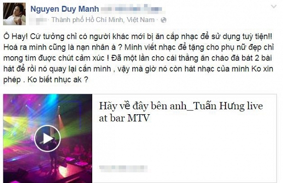Duy Mạnh tố Tuấn Hưng ăn cắp nhạc,  ăn cháo đá bát 