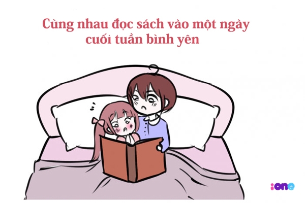 Với con gái, không gì bình yên hơn là được nằm trong vòng tay người ấy và cùng nhau đọc sách.