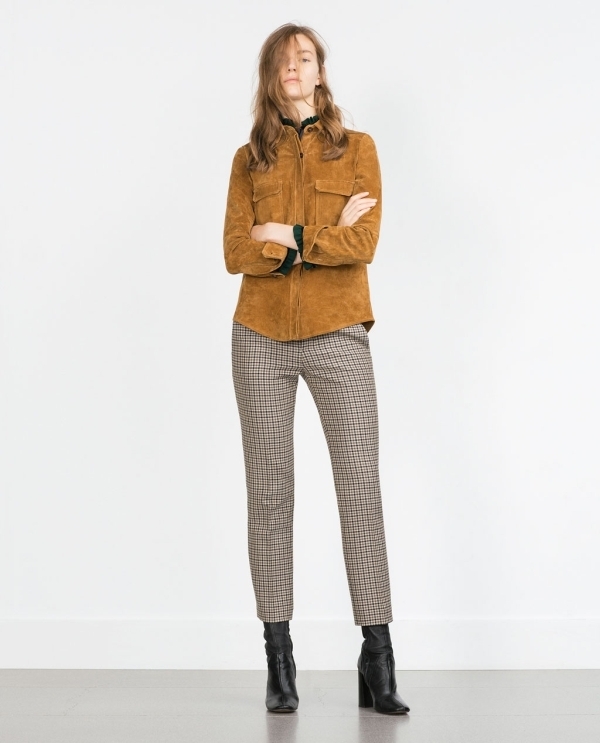 Image 1 of CHECK CROPPED SKINNY TROUSERS from Zara 