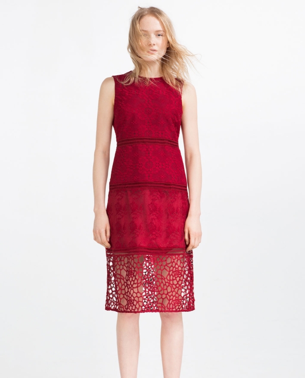 Image 1 of CONTRAST EMBROIDERED DRESS WITH LACE from Zara