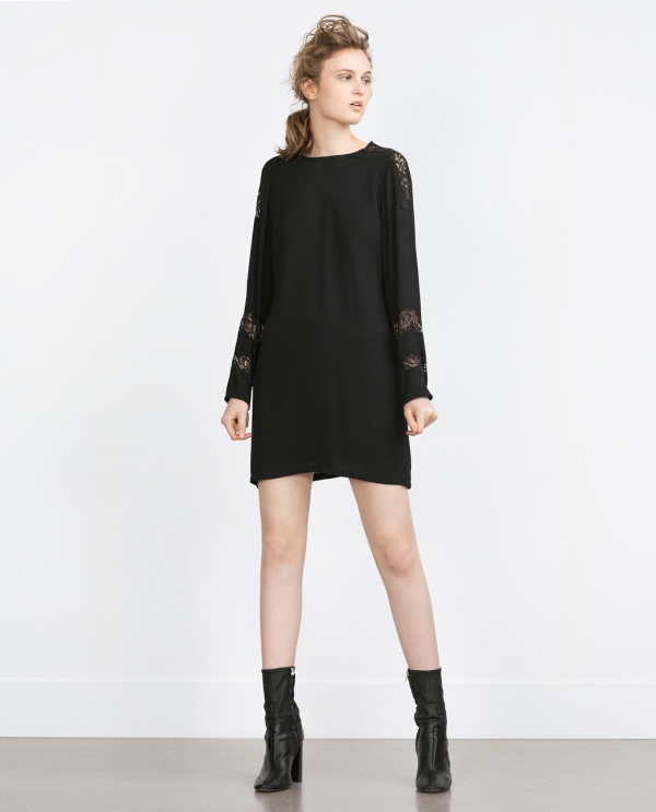 Image 1 of STRAIGHT CUT CONTRAST LACE DRESS from Zara