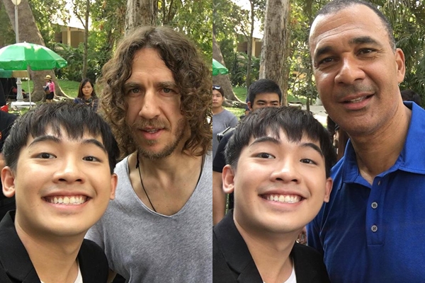Phở Đặc Biệt khoe fan ảnh selfie với 2 danh thủ cùng dòng trạng thái: 'Thật vinh dự được gặp Puyol lòn em