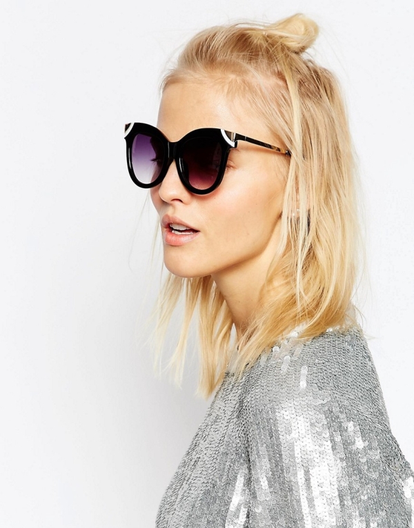 Image 3 of ASOS Cat Eye Sunglasses With Metal Corner Detail