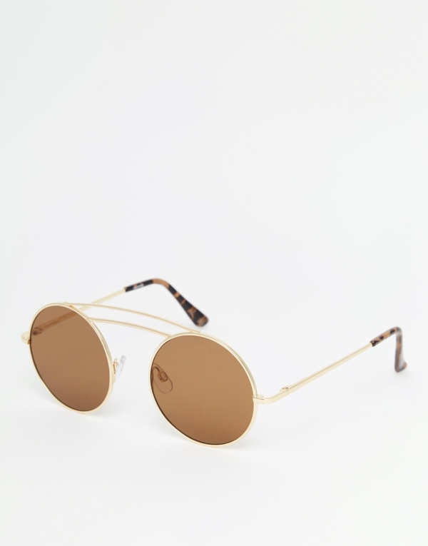 Image 1 of ASOS Metal Round Sunglasses With Double High Bar And Flat Lens