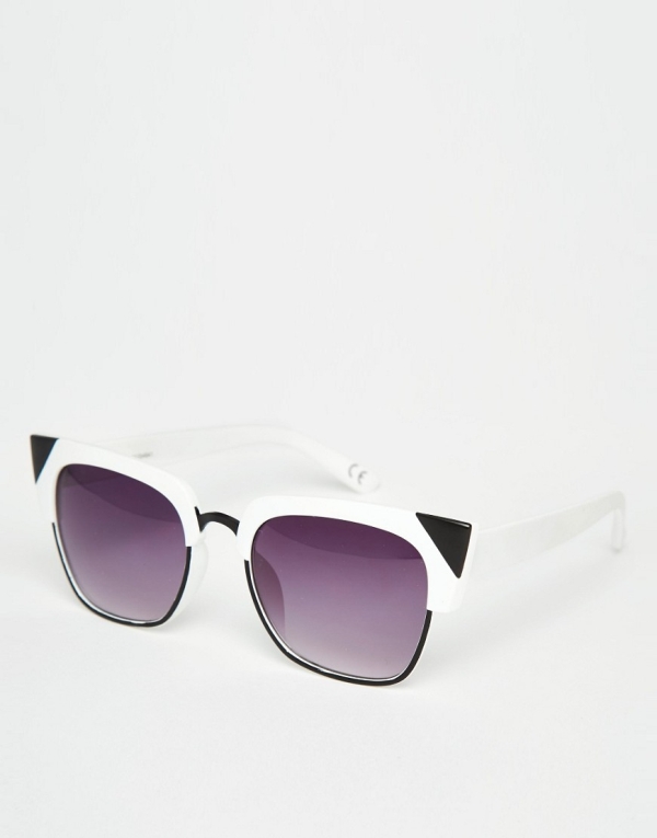 Image 1 of ASOS Cat Eye Sunglasses in Mono With Metal Corner detail
