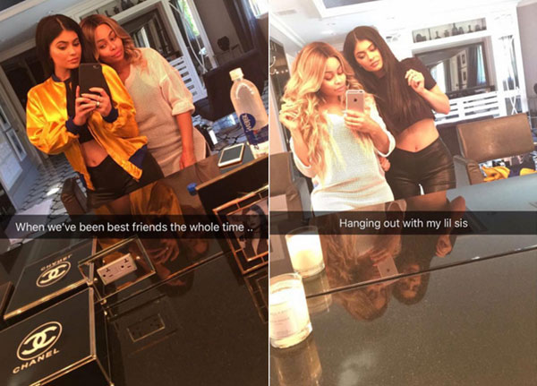 Kylie Jenner và Blac Chyna selfie thân thiết như chị em sau thời gian căng thẳng vì chuyện tình cảm rắc rối chằng chéo.