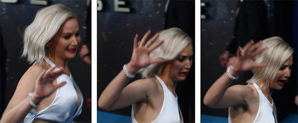 Một khoảnh khắc bối rối của cô đào xinh đẹp. Đây không phải lần đầu tiên Jennifer 'vồ ếch', cô từng ngượng chín mặt với màn trượt ngã tại buổi ra mắt phim 'The Hunger Games: Mockingjay' năm 2015.