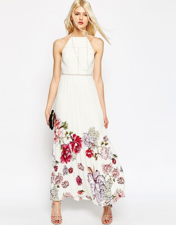 Image 1 of ASOS Occasion Pleated Maxi Dress With Floral Border Print