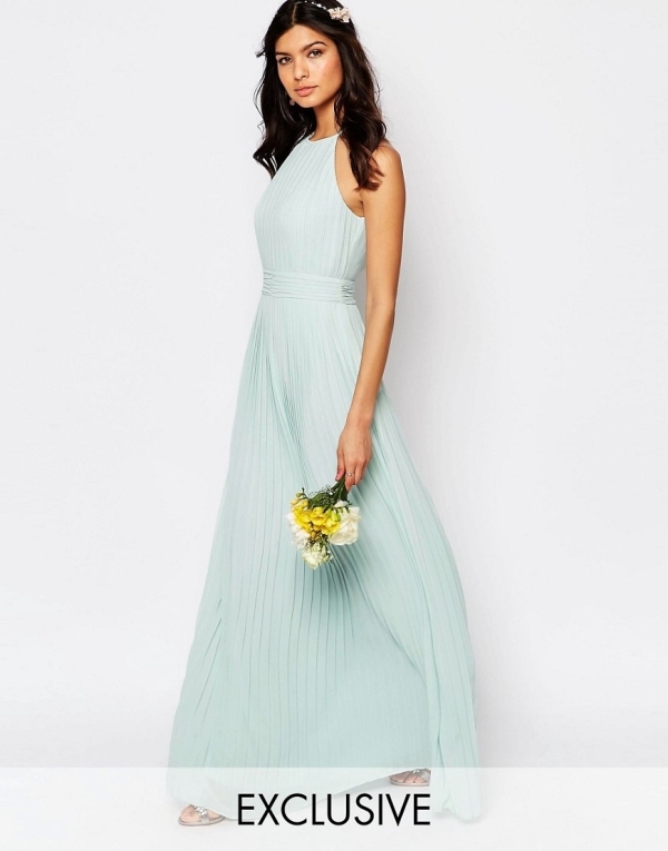 Image 1 of TFNC WEDDING High Neck Pleated Maxi Dress