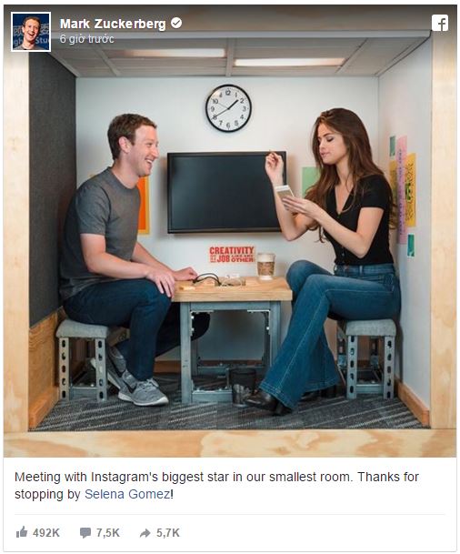 Ảnh hay: Nữ hoàng Instagram Selena Gomez gặp ông chủ facebook trong căn phòng nhỏ bé nhất! - Ảnh 1.