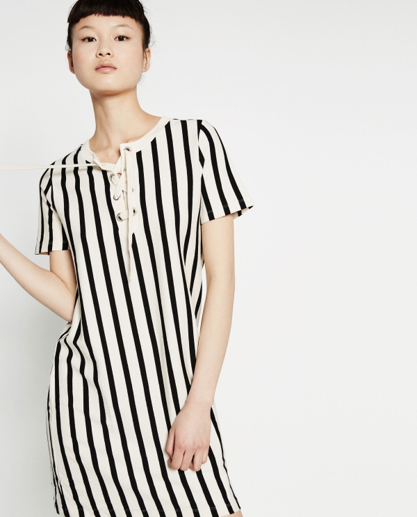 STRIPED DRESS WITH CORDS