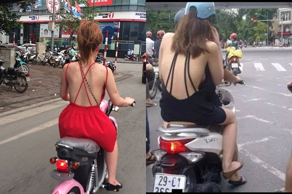 thiếu nữ ăn mặc hở hang trên đường phố Hà Nội