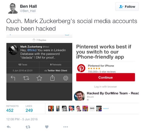 mark zuckerberg bi hack tai khoan twitter vi... password de doan hinh anh 2