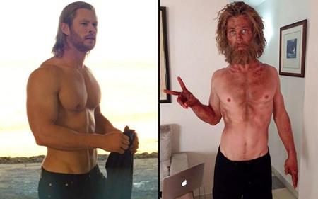 Chris Hemsworth từng để lộ thân hình gầy gò xác xơ sau khi giảm tới 7kg bằng các phương pháp ép cân ngặt nghèo để chuẩn bị cho vai diễn trong bộ phim “Heart of the Sea”