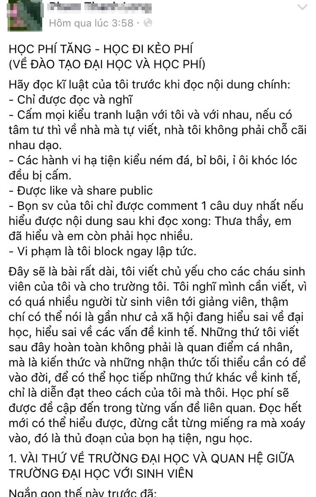 Giảng viên NEU chửi sinh viên là ngu học, thần kinh trên facebook - Ảnh 1.