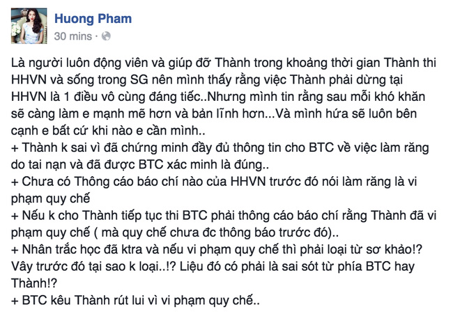 Pham Huong benh vuc thi sinh vua rut khoi Hoa hau Viet Nam hinh anh 1