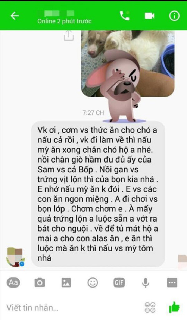 Bài đăng kể chuyện chồng quá mê chó. Ảnh chụp màn hình.