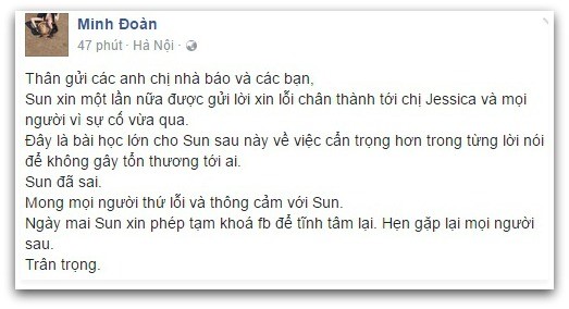 Sun HT xin loi Jessica, tam khoa Facebook de tinh tam hinh anh 1