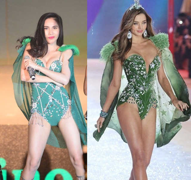 Trang phục biểu diễn của Thủy Tiên ngoài việc bị cho là phản cảm còn bị tố là đạo nhái trang phục của Victorias Secret năm 2012, do thiên thần Miranda Kerr biểu diễn.