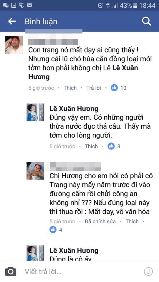 Những đoạn chat được Trang Trần cho là của nghệ sĩ Xuân Hương
