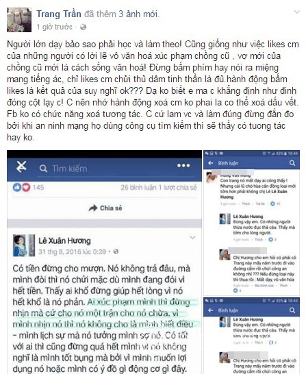 Bằng chứng chống lại nghệ sĩ Xuân Hương được Trang Trần tung lên facebook