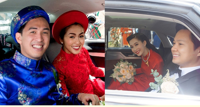 Giống với đám cưới Tăng Thanh Hà, Đặng Thu Thảo chọn áo dài đỏ khi làm lễ rước dâu.