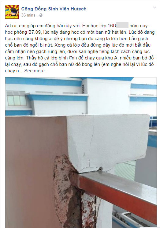 Trường HUTECH liên tiếng về việc nhiều SV tháo chạy khi phòng học rung lắc, nền gạch bong tróc:  Có thể do nhiệt độ trong phòng thay đổi 