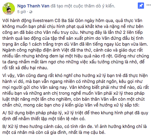 Ngô Thanh Vân “trưng cầu dân ý” cách xử lý người livestream lén Cô Ba Sài Gòn - Ảnh 2.