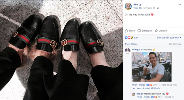  Gần đây nhất Kim Lý chia sẻ ảnh mang giày đôi cùng Hồ Ngọc Hà và cô cũng comment bằng hình ảnh của anh, nam diễn viên cũng đáp lời với Morning to you em yêu 