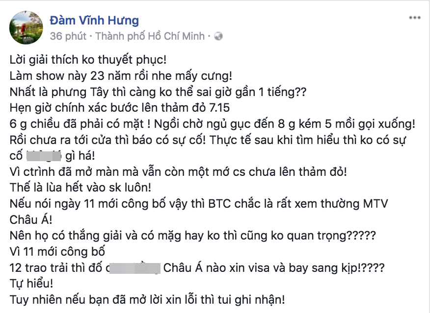 Đàm Vĩnh Hưng đáp trả phản hồi của MTV Việt Nam: Lời giải thích không thuyết phục, nhưng đã xin lỗi thì tôi ghi nhận - Ảnh 1.