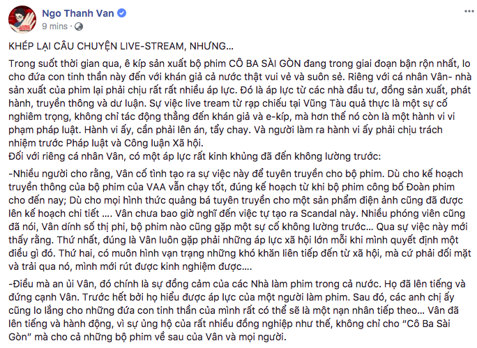 Ngô Thanh Vân công bố chấp nhận lời xin lỗi của người livestream lém phim Cô Ba Sài Gòn - Ảnh 3.