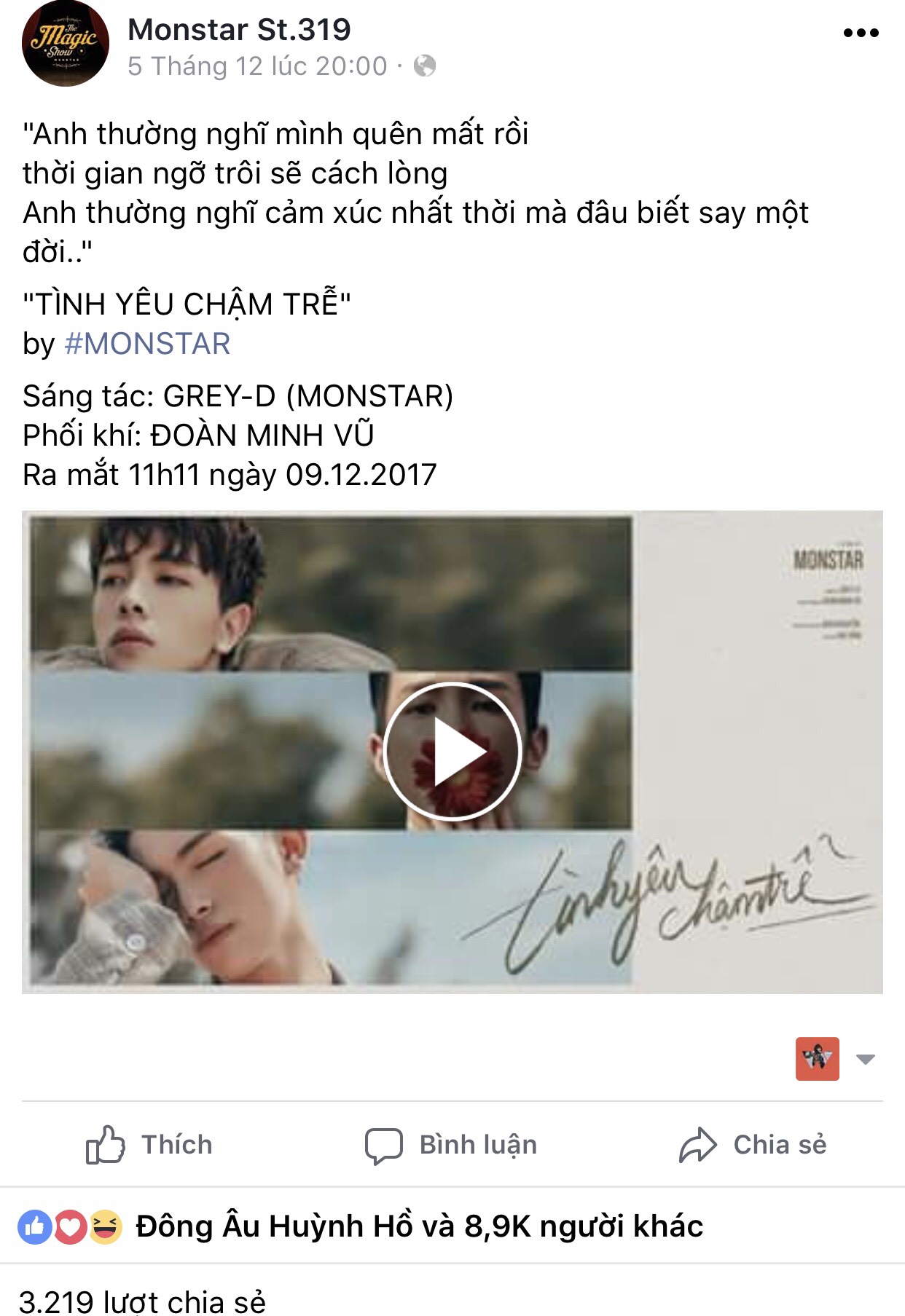 Chỉ sau 1 ngày, teaser ca khúc mới của MONSTAR nhận được hơn 3000 lượt share.