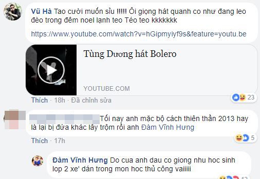 Vũ Hà bình luận mỉa mai giọng hát của Tùng Dương bên dưới status của Đàm Vĩnh Hưng.