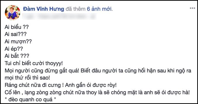Đàm Vĩnh Hưng đăng tải đoạn status đầy ẩn ý sau khi Tùng Dương hát bolero.
