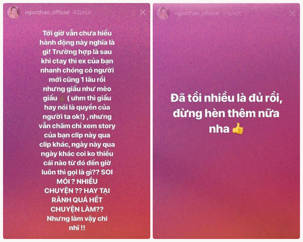 Ngọc Thảo  đá xéo  Andree chia tay rồi nhưng vẫn xem không sót 1 cái story nào của mình?