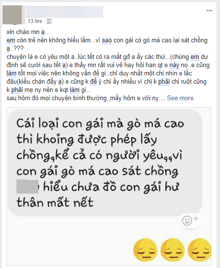 Gia đình chê bạn gái  gò má cao sát chồng , chàng trai dứt khoát chia tay phũ phàng:  Người như em không phù hợp để lấy chồng đâu 