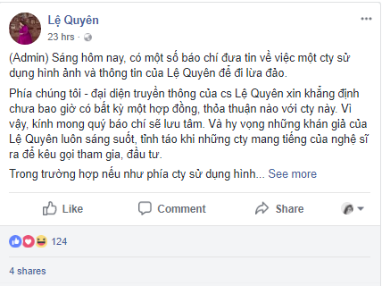 Ca sĩ Lệ Quyên lên tiếng về đường dây tiền ảo lừa đảo lớn nhất lịch sử hút 32.000 người tham với quy mô 15.000 tỷ đồng