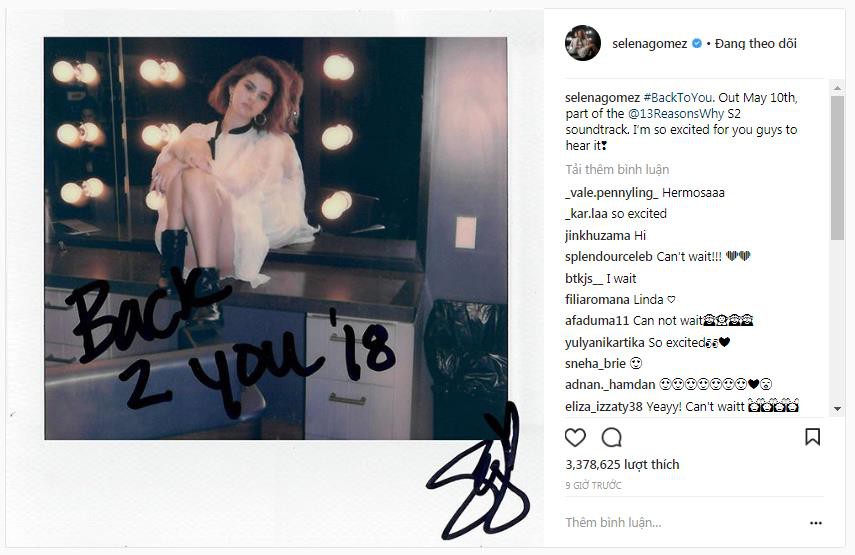 Selena Gomez thông báo single mới, chính thức trở lại sau thời gian dài