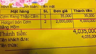 Tờ hóa đơn với dịch vụ 'lạ': 'Hot girl bón cơm bằng mồm' giá 2 triệu/nàng
