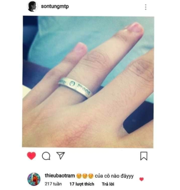 Sơn Tùng đăng ảnh đeo nhẫn lên Instagram, Thiều Bảo Trâm để lại bình luận có phần 'ghen': 'Của cô nào đây'