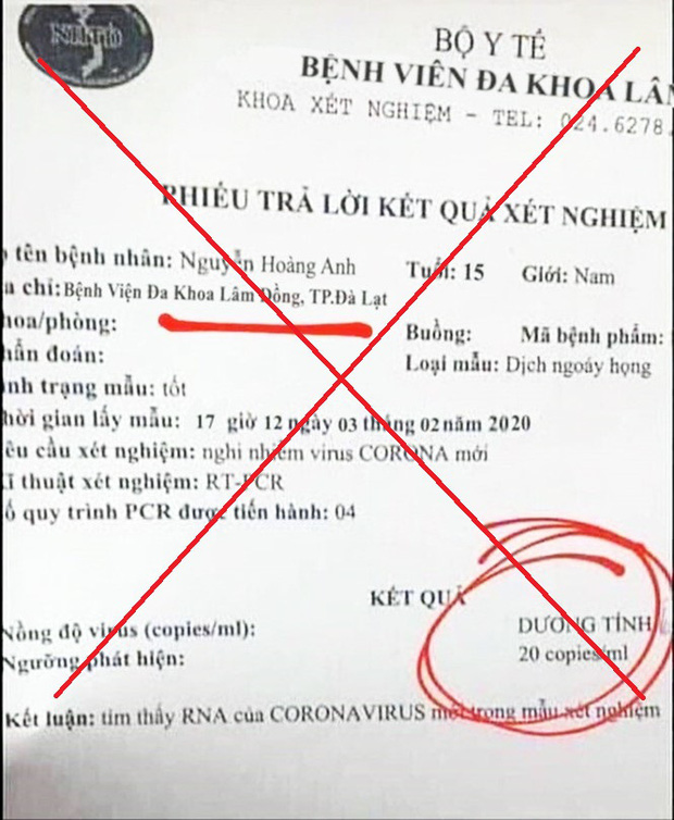 Lâm Đồng: Một học sinh lớp 11 làm giả phiếu trả lời kết quả xét nghiệm dương tính với virus corona