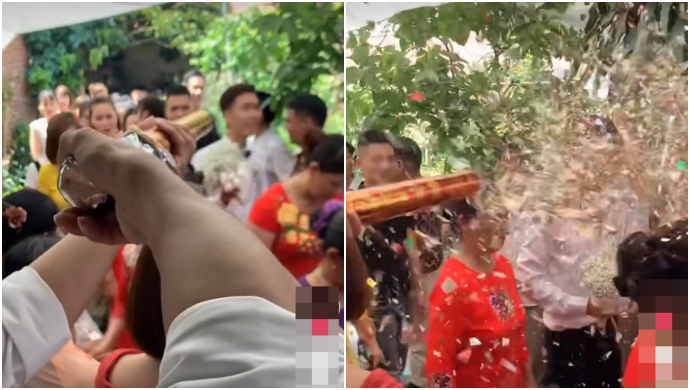 Chú rể hân hoan rước dâu vào nhà làm lễ thì điếng người với màn chào hỏi của nhân vật giấu mặt mà dân mạng đồn đoán là 'người yêu cũ cô dâu'