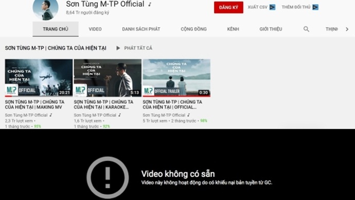 Kênh youtube Sơn Tùng M-TP bị bay mất dạng MV 'Chúng Ta Của Hiện Tại'