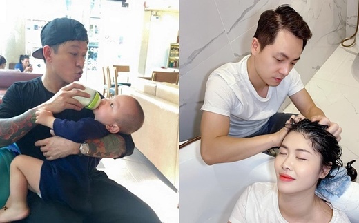 Những ông chồng ‘đảm việc nước giỏi việc nhà’ của showbiz Việt: Người 'nghén thay' vợ, người là ông bố bỉm sữa