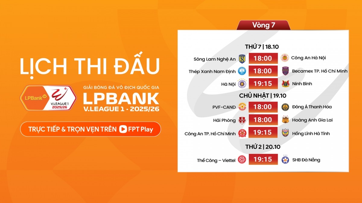 Lịch thi đấu và trực tiếp vòng 7 V-League 2025/2026: Hà Nội FC đại chiến Ninh Bình