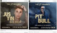 Justin Bieber và Pitbull xác nhận biểu diễn tại Grammy 2016