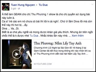 Tuấn Hưng  nhắc khéo  Tú Dưa khi để Thu Phương hát  Nắm lấy tay anh 