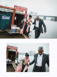 Ảnh cưới xúc động của ông bà nhặt rác ở bãi giữa sông Hồng