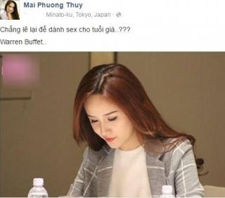 Mai Phương Thúy gây sốt với status:  Chẳng lẽ để dành sex cho tuổi già? 